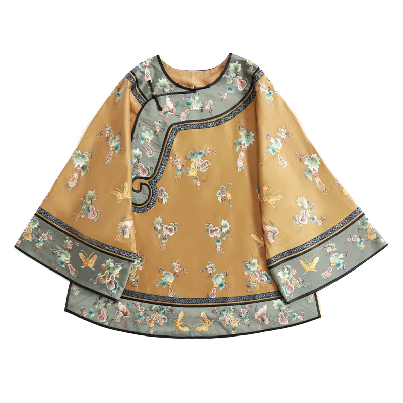 「闲叙景」乐锦坊 桑蚕丝  手工原创设计重工满绣斜襟汉服女装上衣