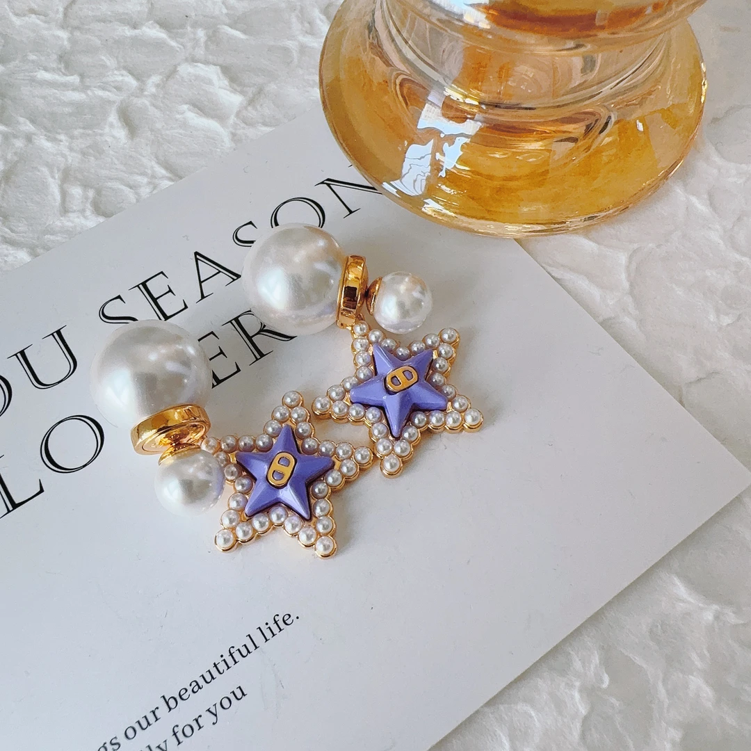 铜合金仿珍珠耳饰 铜合金 1082 紫色星星猪鼻子仿珍珠耳环