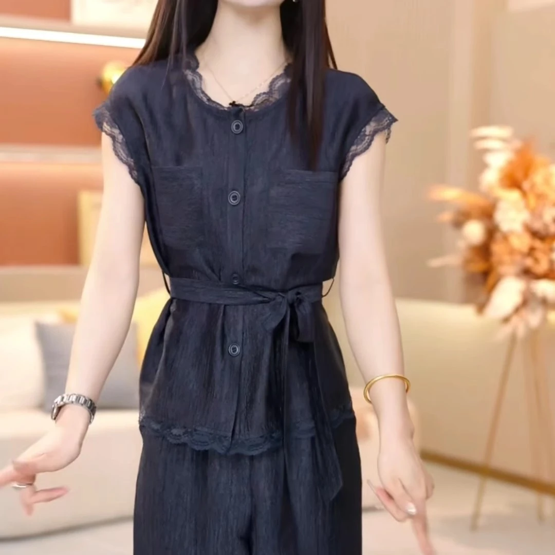 1030时尚气质宽松休闲百搭套装夏季新款高端精致显瘦阔腿裤两件套