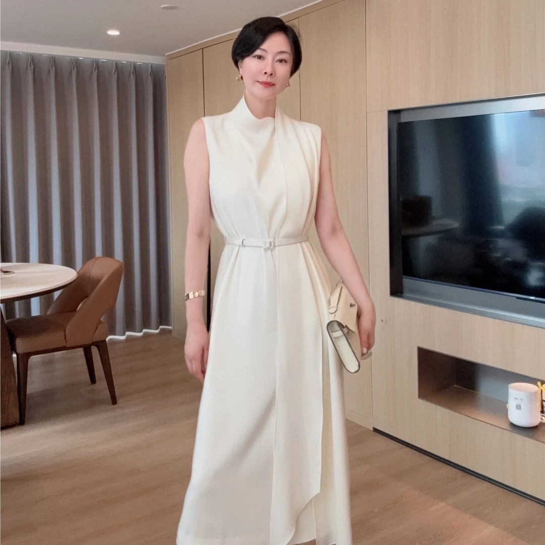 【特价】设计感气质飘带夏季中长款腰带连衣裙X255