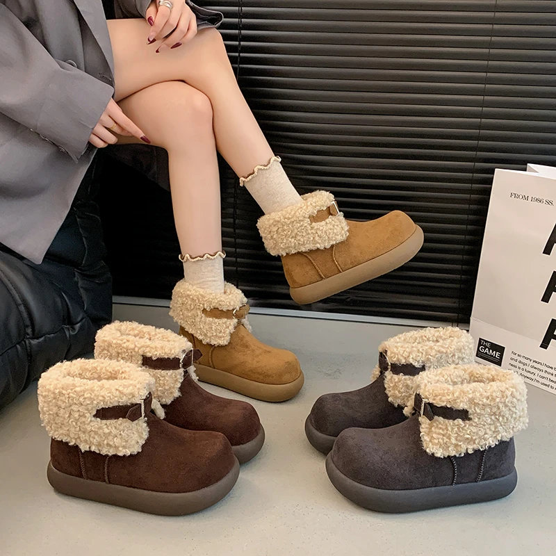网红同款防滑雪地靴冬季保暖中筒时尚百搭休闲加厚短筒加绒女鞋