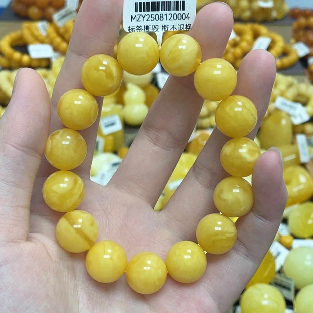 蜜蜡未镶嵌珠宝奇石圆珠手串浓蜜浓蜡虎皮13.9mm➕瑕