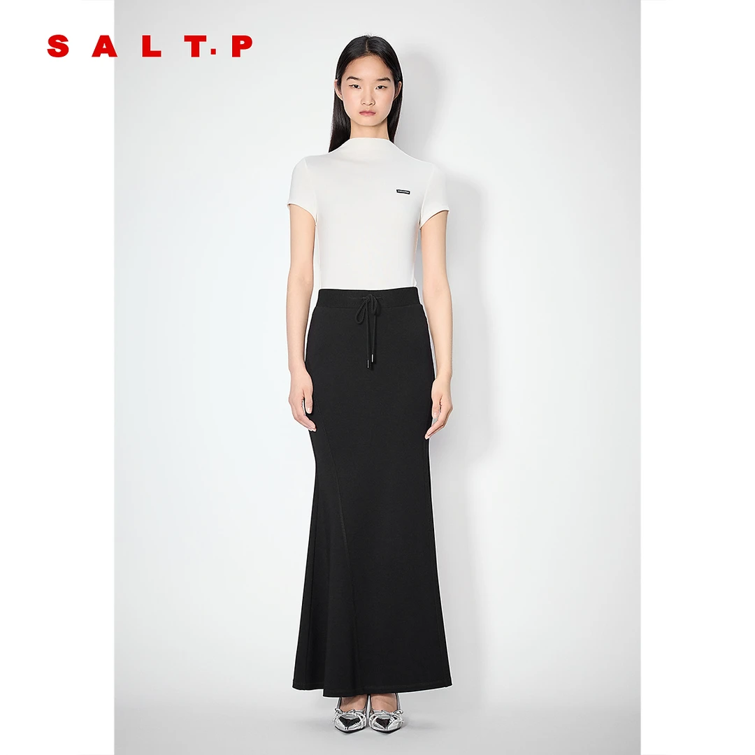 SALT.P可颜黑色修身鱼尾裙长款半身裙2025秋季新款