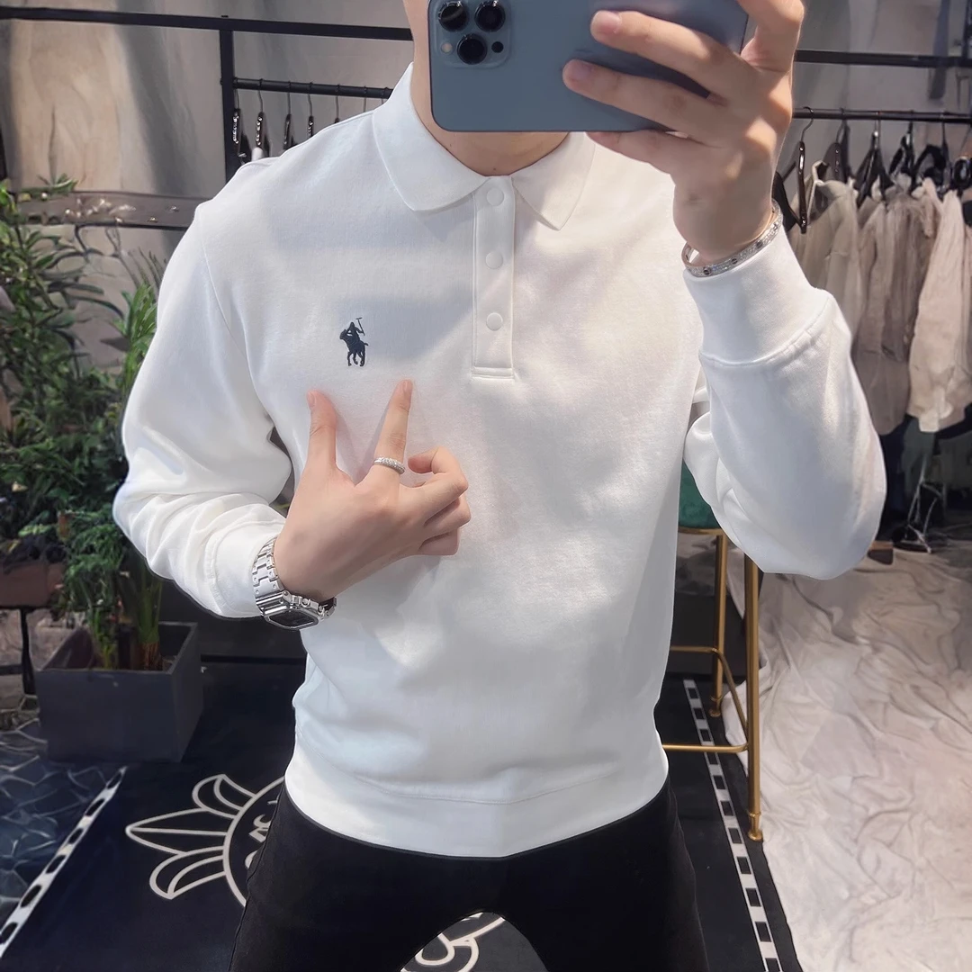 欧洲站秋冬季polo衫男加绒加厚高端商务长袖上衣卫衣2025新款衣服