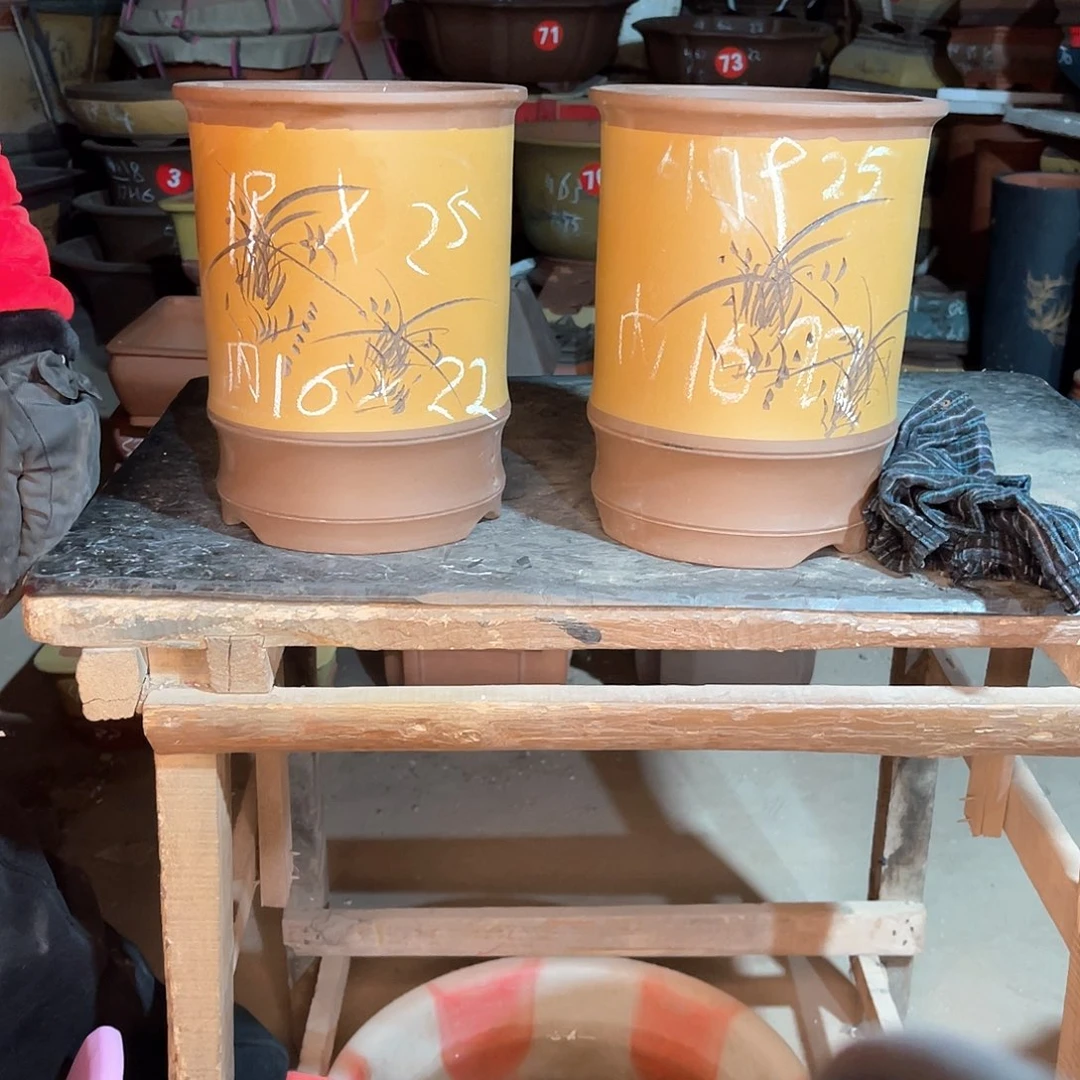 紫砂花盆竹节盆两个