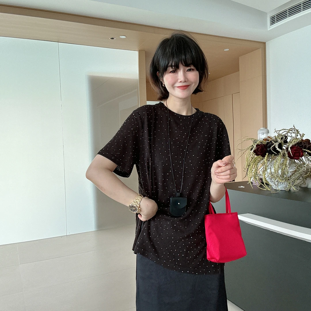 夏季宽松百搭设计感满星钻百搭短袖T恤