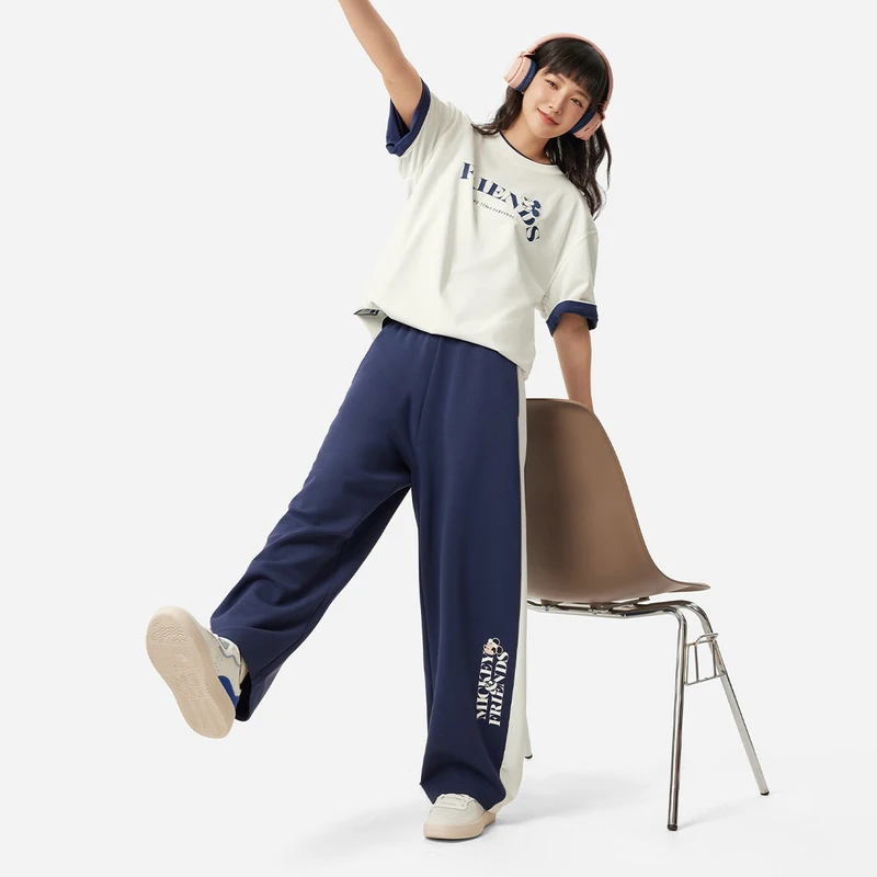 【25新品】李宁|迪士尼米妮联名系列女直筒吸汗舒适宽松卫裤AKLV350