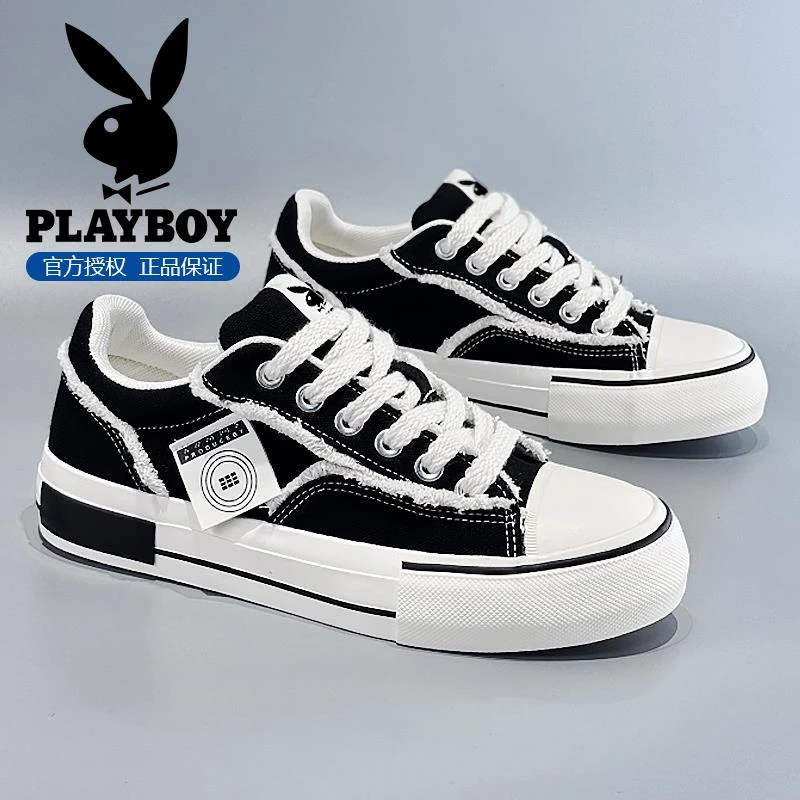 花花公子帆布鞋男款冬季青少年小众设计感运动休闲鞋软底轻便板鞋