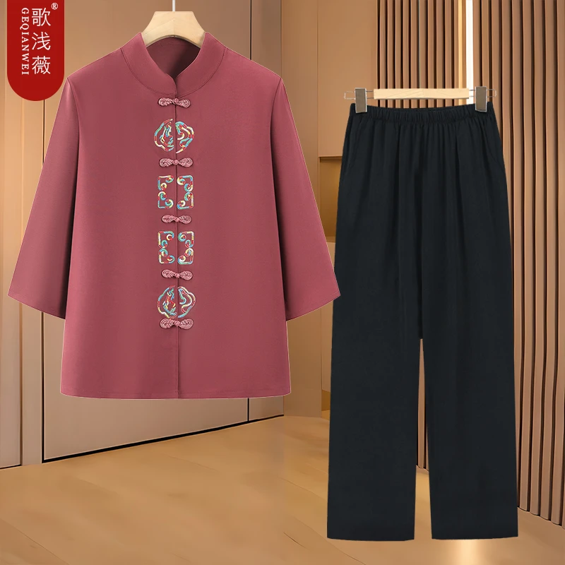 奶奶夏季新国风衬衣女2025新款中老年妈妈婚宴礼服新款老太太衣服