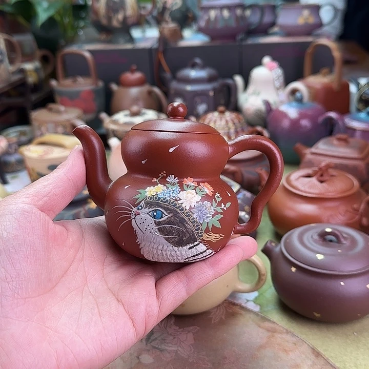 紫砂茶壶葫芦猫咪