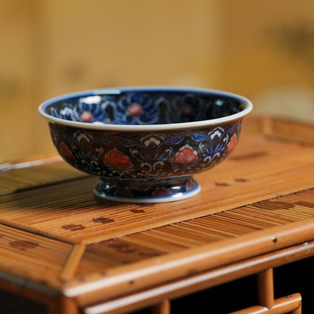 【见珊】青花釉里红花-舞大唐龙心-屹朴堂-高足杯（屹朴0094）