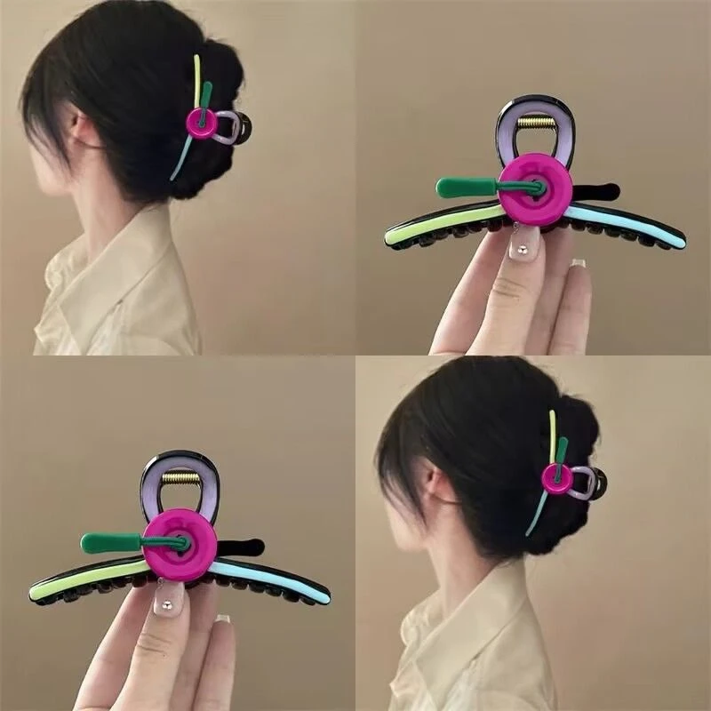 俘获心动！撞色纽扣抓夹！韩系时尚鲨鱼夹后脑勺发抓旅行发卡发夹