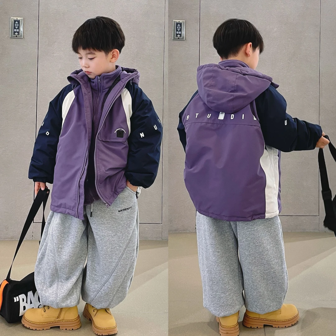 【楠妈专属】男童加厚冲锋衣外套秋冬装2025新款帅气夹棉防风三合一