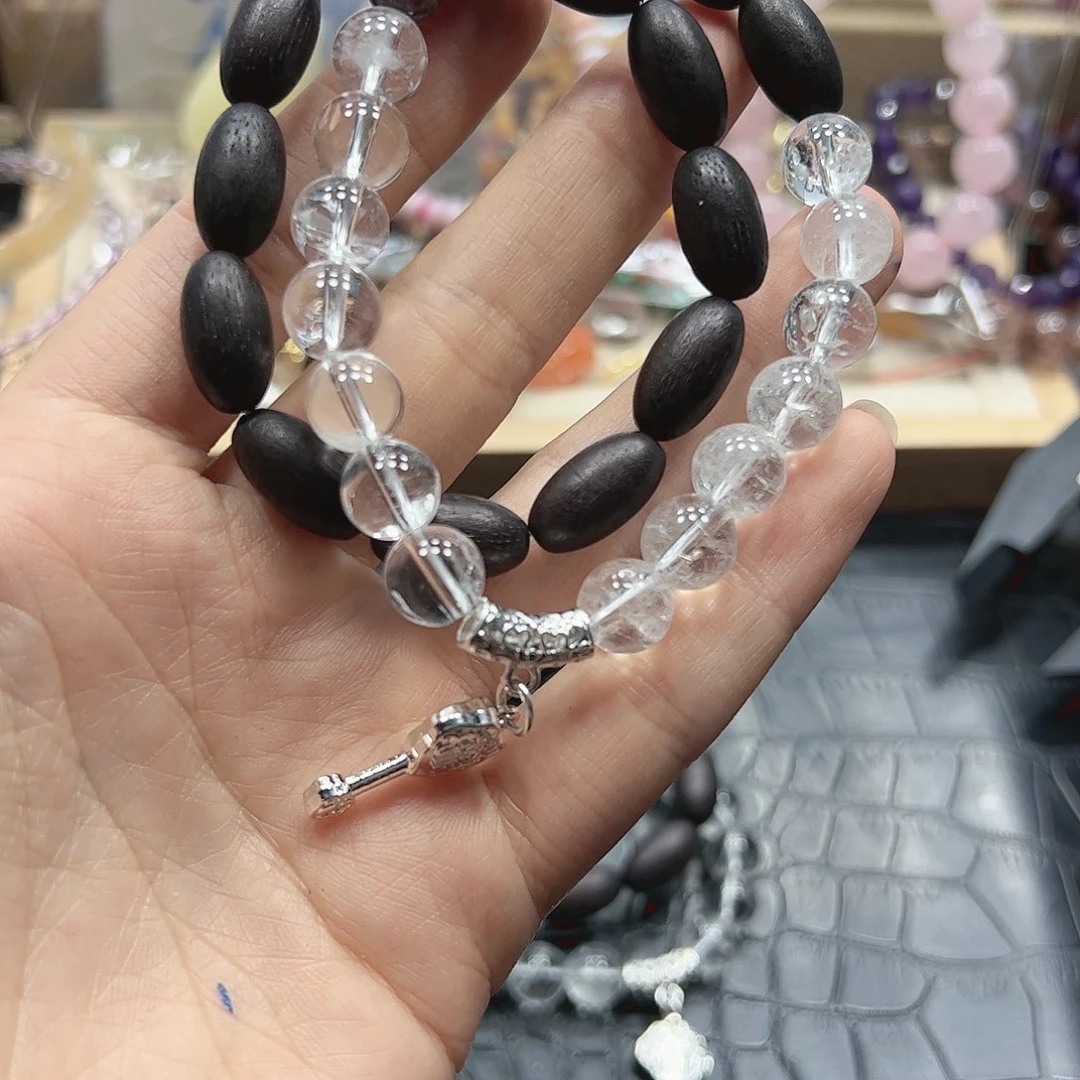 烟晶手链银S925镶嵌降真香白水手链