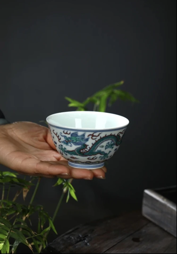 【斗彩龙凤呈祥杯】涂杏花窑主人杯