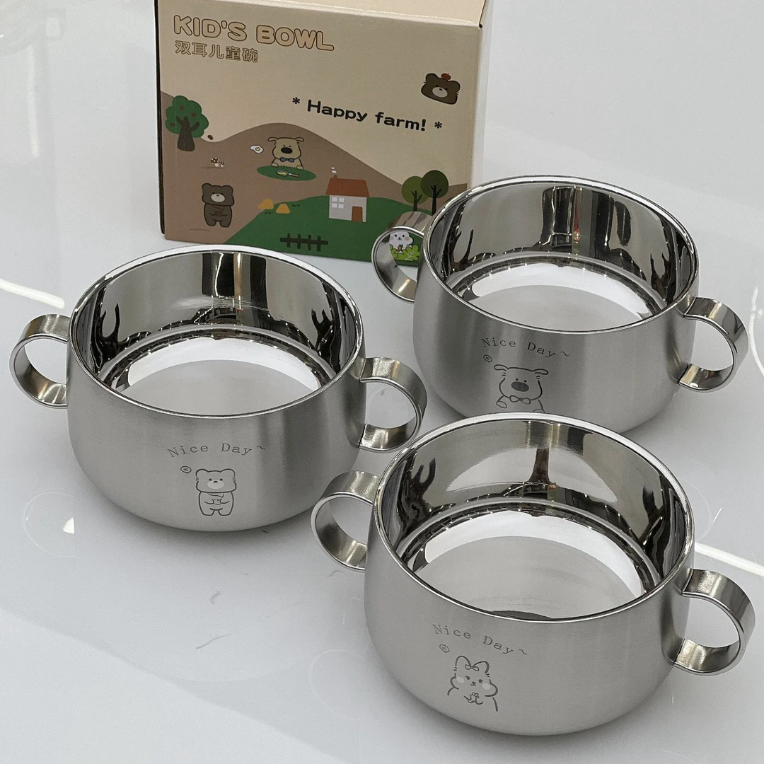 【多图案】不锈钢儿童碗双耳防烫可爱卡通学生吃饭喝汤辅食泡面碗