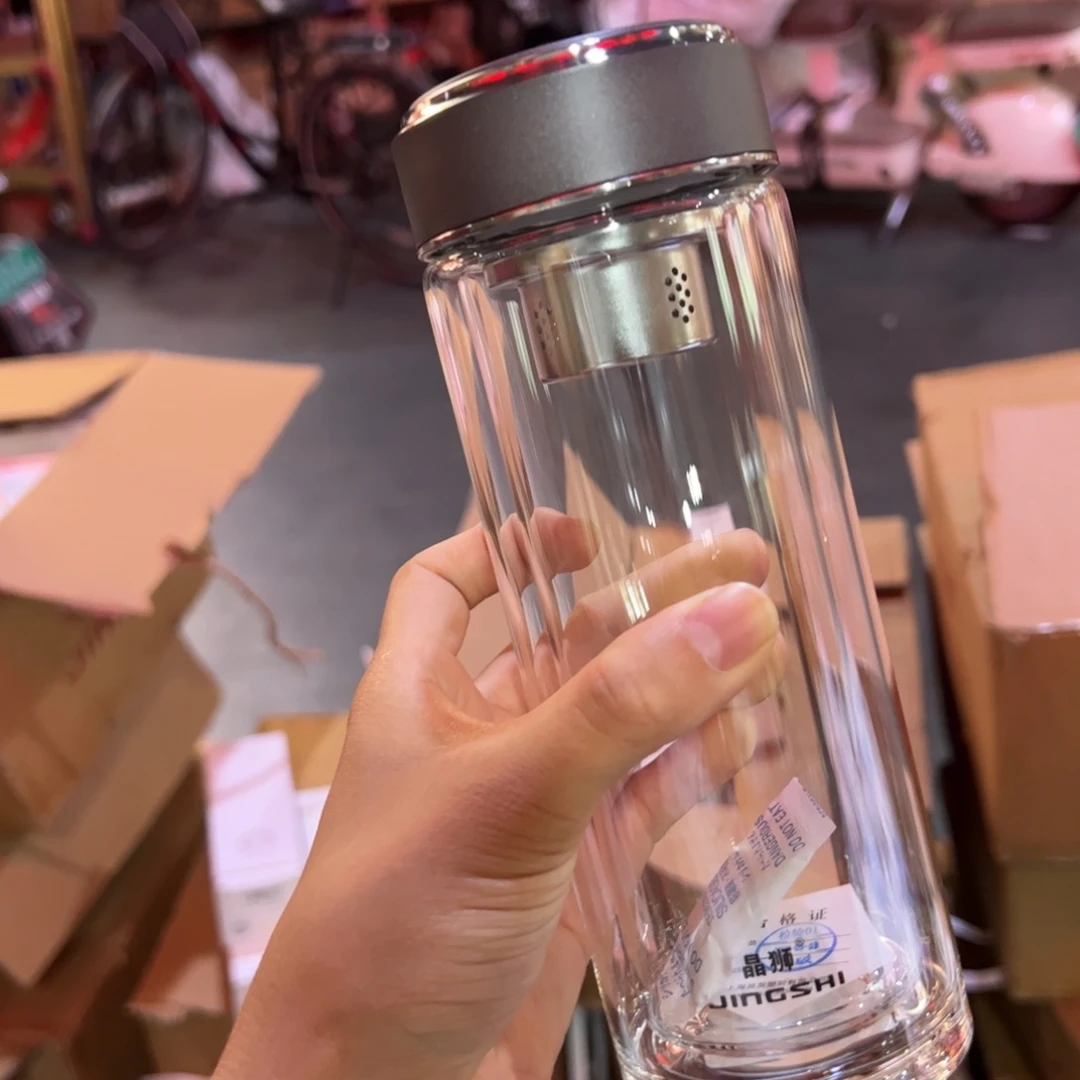 晶双层玻璃杯370玻璃杯哑光灰色玻璃杯