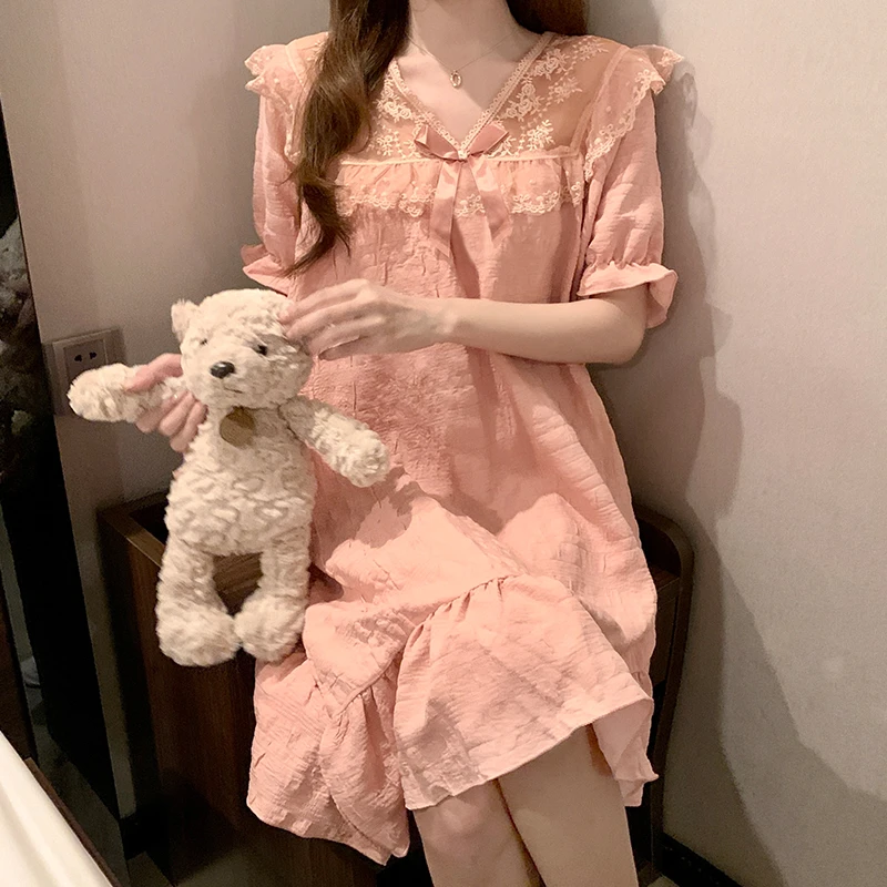 宫廷风花边睡裙女夏季短袖薄款洋气高颜值网红爆款可外穿公主睡衣