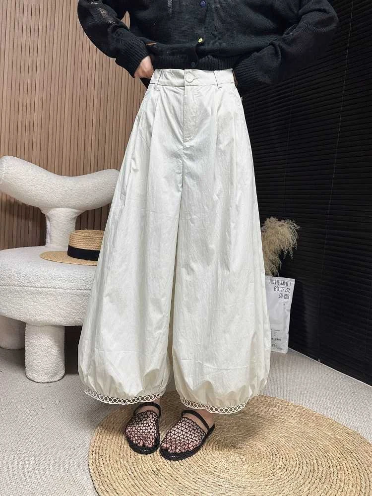 夏季薄款镂空蕾丝花边九分阔腿灯笼裤女显瘦洋气