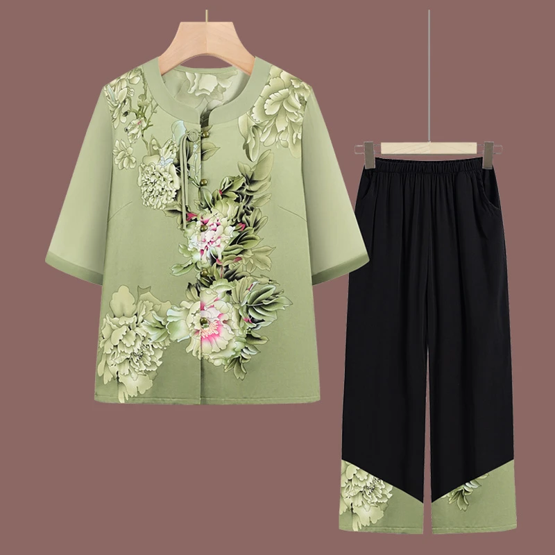 新中式中老年人夏装套装女奶奶装2025新款妈妈夏季开衫老太太衣服