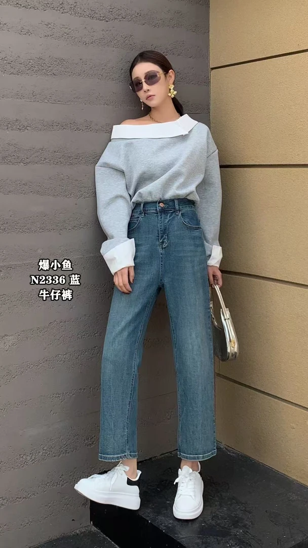 2025广州爆小鱼2336春季新款水洗显瘦牛仔直筒裤
