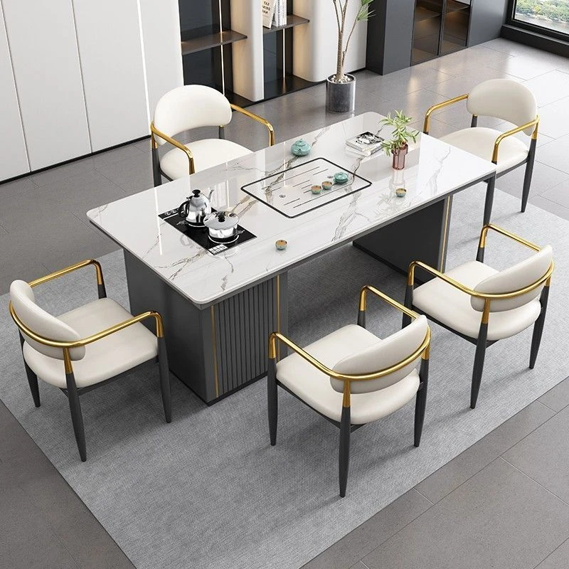 轻奢风岩板茶桌椅组合简约现代办公家用泡茶台功夫茶桌一体一整套