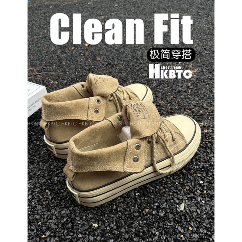 HKBTCNormcore 中高帮复古帆布鞋情侣 厚底增高板鞋日系潮搭穿法