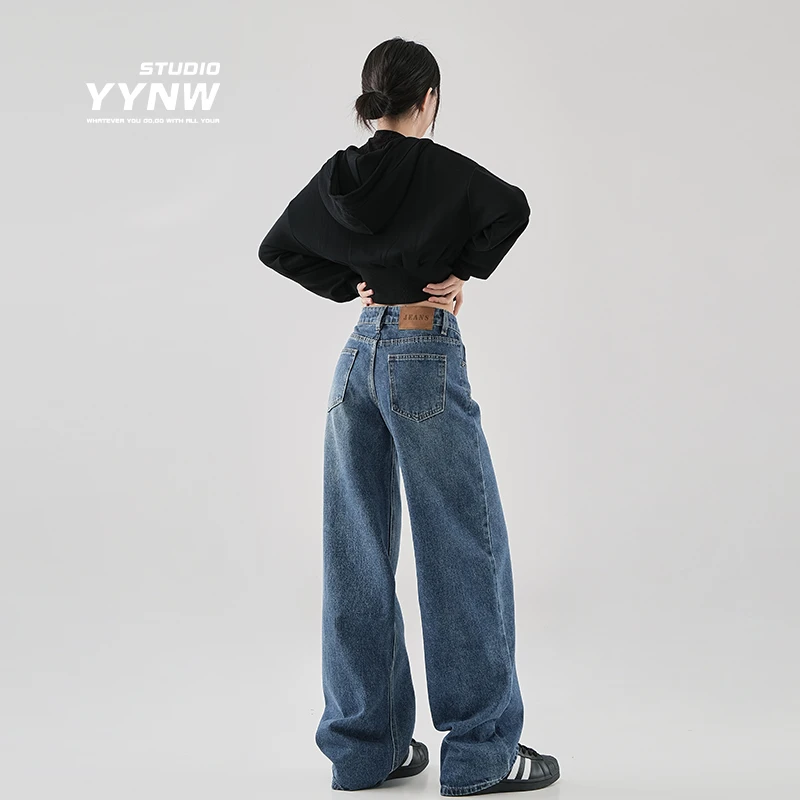 美式复古阔腿牛仔裤女春季2025新款高腰宽松慵懒风垂感拖地长裤子