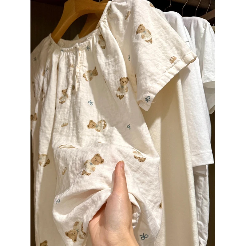【蝴蝶结小熊】韩系可爱卡通睡衣T恤女夏季新款短袖短裤家居服套装