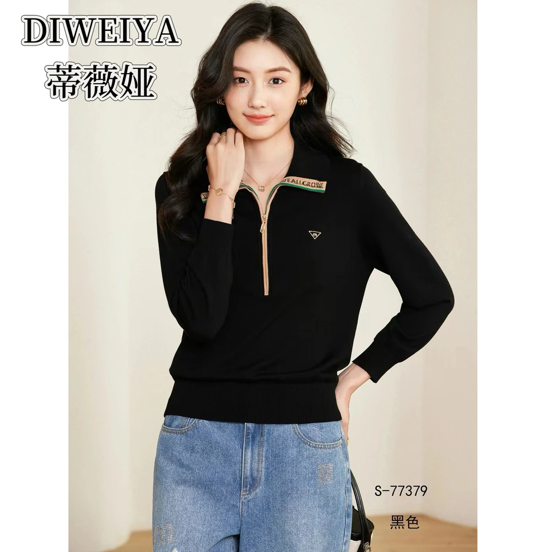 蒂薇娅秋冬毛针织衫秋季常规针织翻领天丝上衣77379