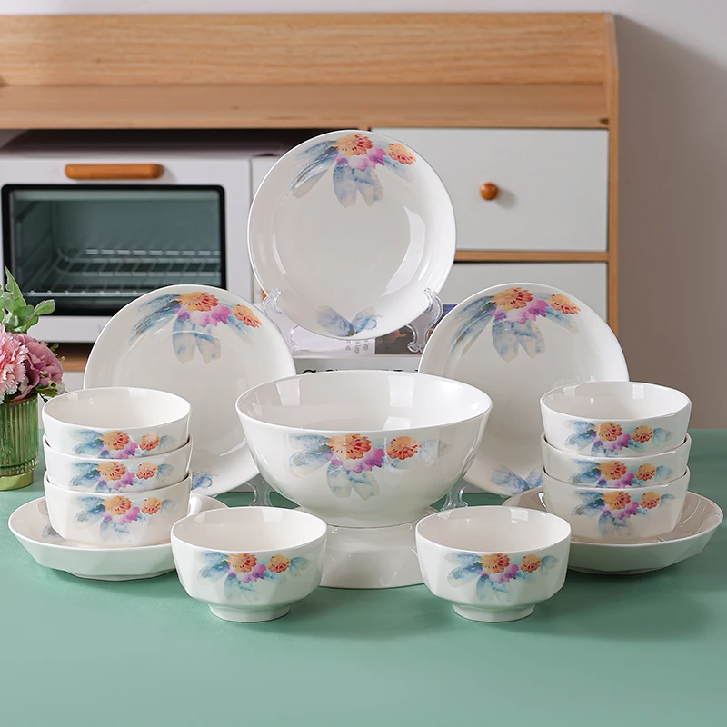 句途新初恋15件套装米饭碗菜盘团圆碗盘组合家用耐高温陶瓷餐具