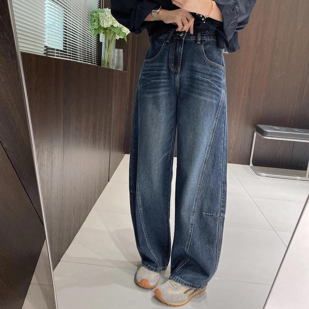 IMFLY金小金自制女装 牛仔裤DYK2821秋季新款宽松高腰弯刀裤长裤