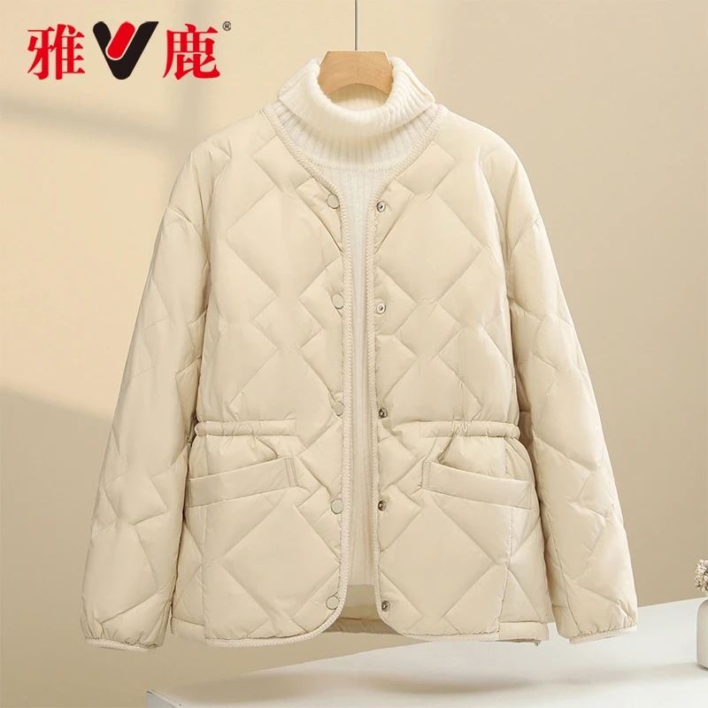 雅鹿羽绒服圆领轻薄短款修身外套显瘦小个子保暖秋冬YD501Z04870