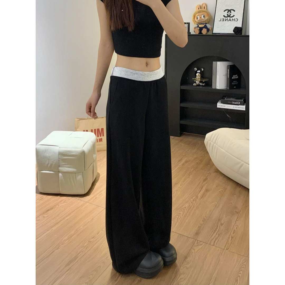新款直筒阔腿长裤休闲裤女夏季美式复古时尚百搭显瘦运动拖地裤