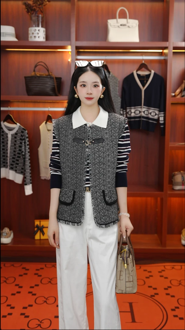 时尚小香风针织流苏马甲女秋高级感毛边叠穿外套2321aaa