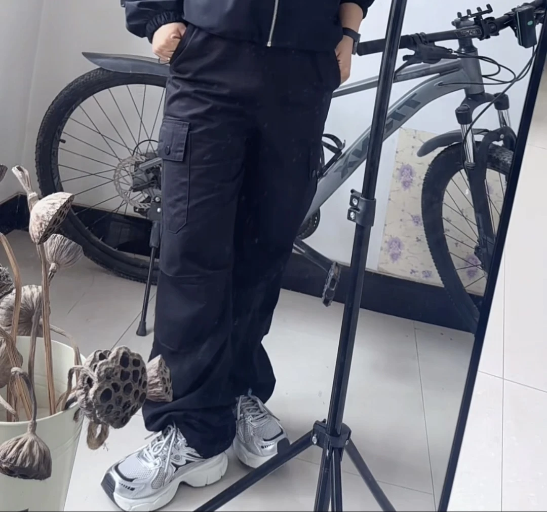 多口袋宽松立体褶皱束脚休闲工装裤