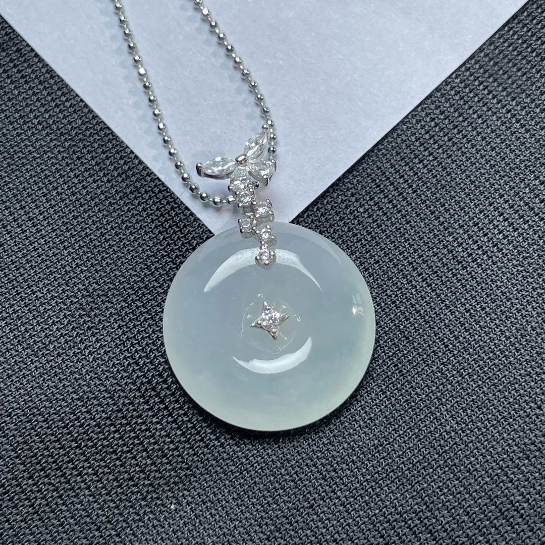 天然缅甸A货翡翠925银镶平安扣吊坠