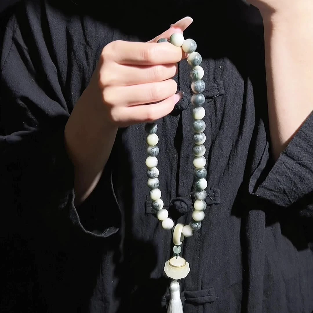 紫藤花开菩提根圆珠盘玩手串夜光石香囊流苏吊坠文玩念珠手串