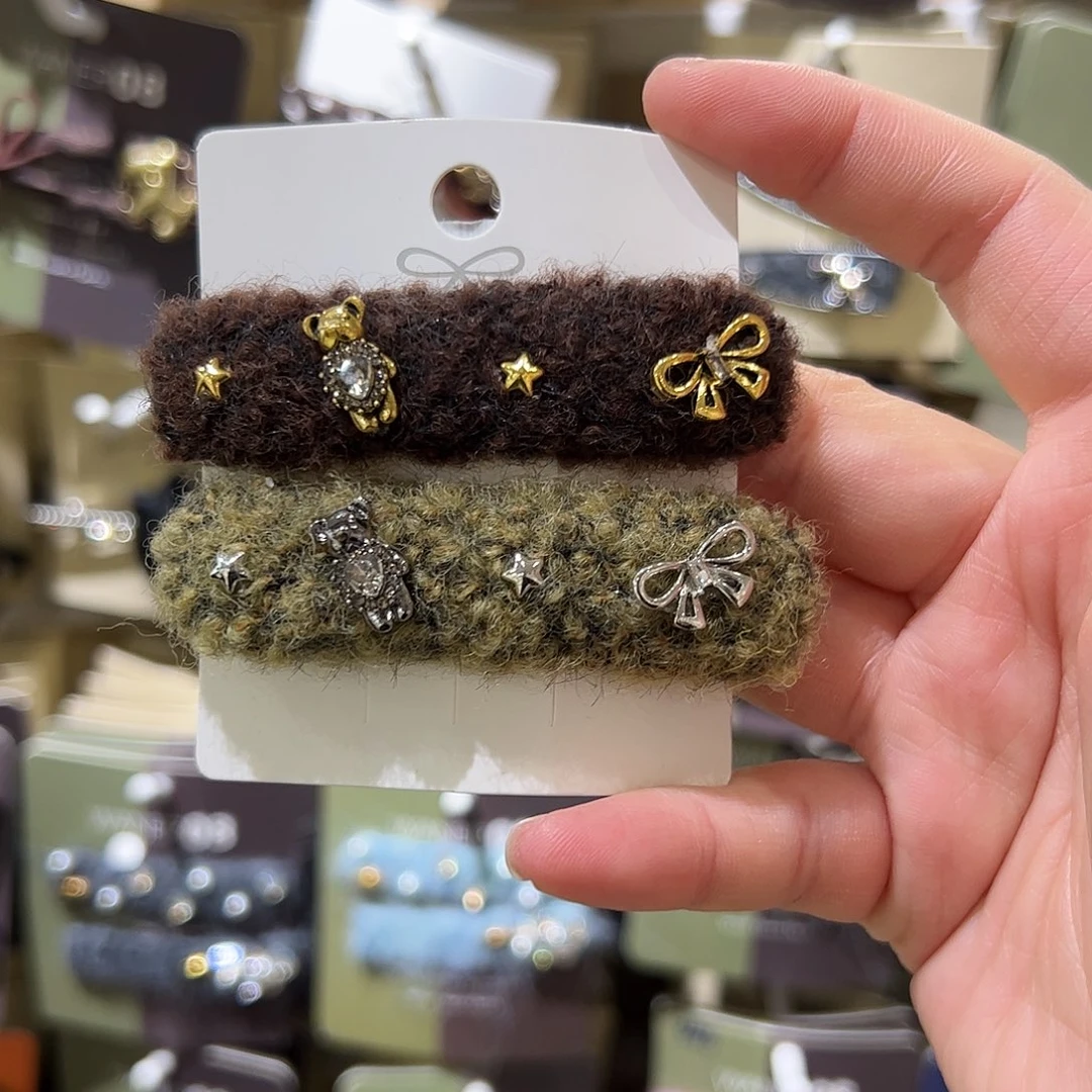 布艺非金属小熊拼色拜拜夹