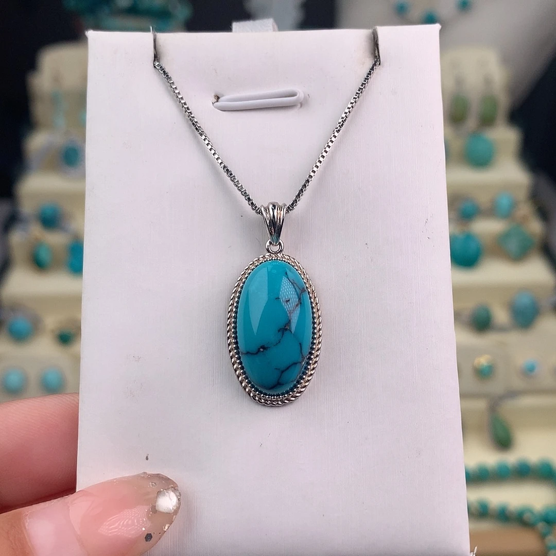 绿松石银S925镶嵌吊坠(不含链)