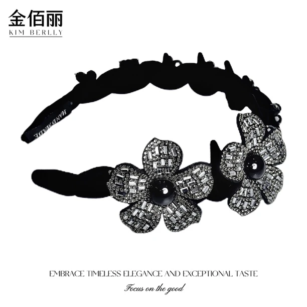 【唯美花语】秋季高级丝绒复古时尚国庆黑色手工显脸小高颅顶女发箍