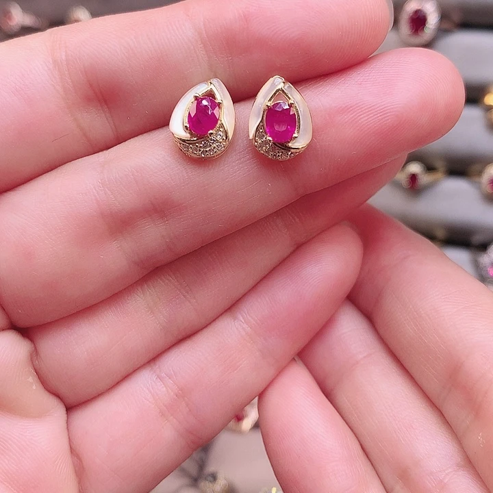 耳饰银S925镶嵌红宝石
