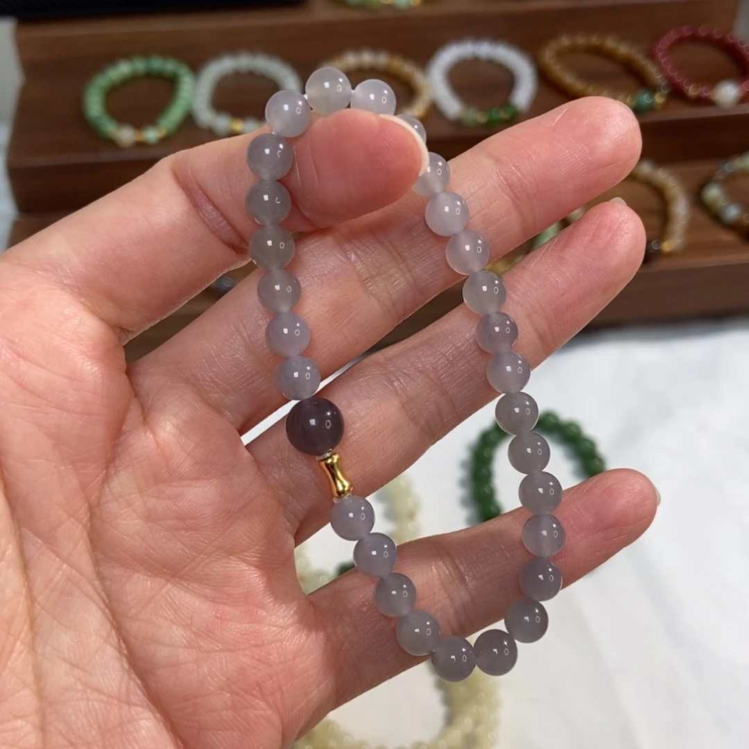 和田玉银S925镶嵌手链福利6mm冰莫兰迪