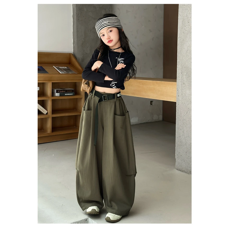 女童春秋套装2025韩版酷潮西装裤高级感两件套大口袋工装裤套装潮