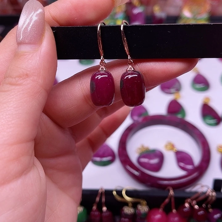 红宝石耳坠银S925镶嵌