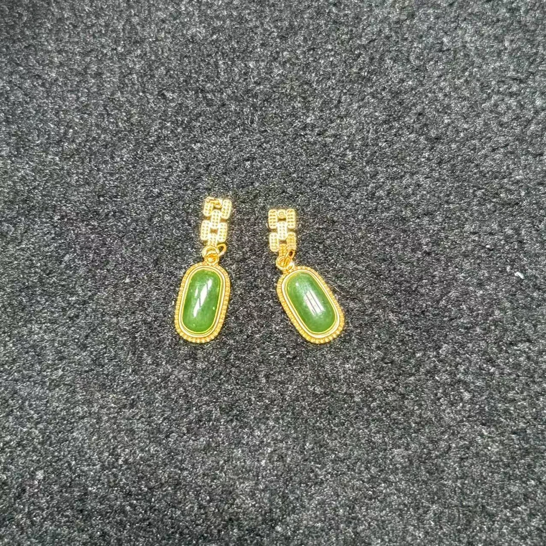 天然新疆和田玉碧玉耳饰 H905—多样性发