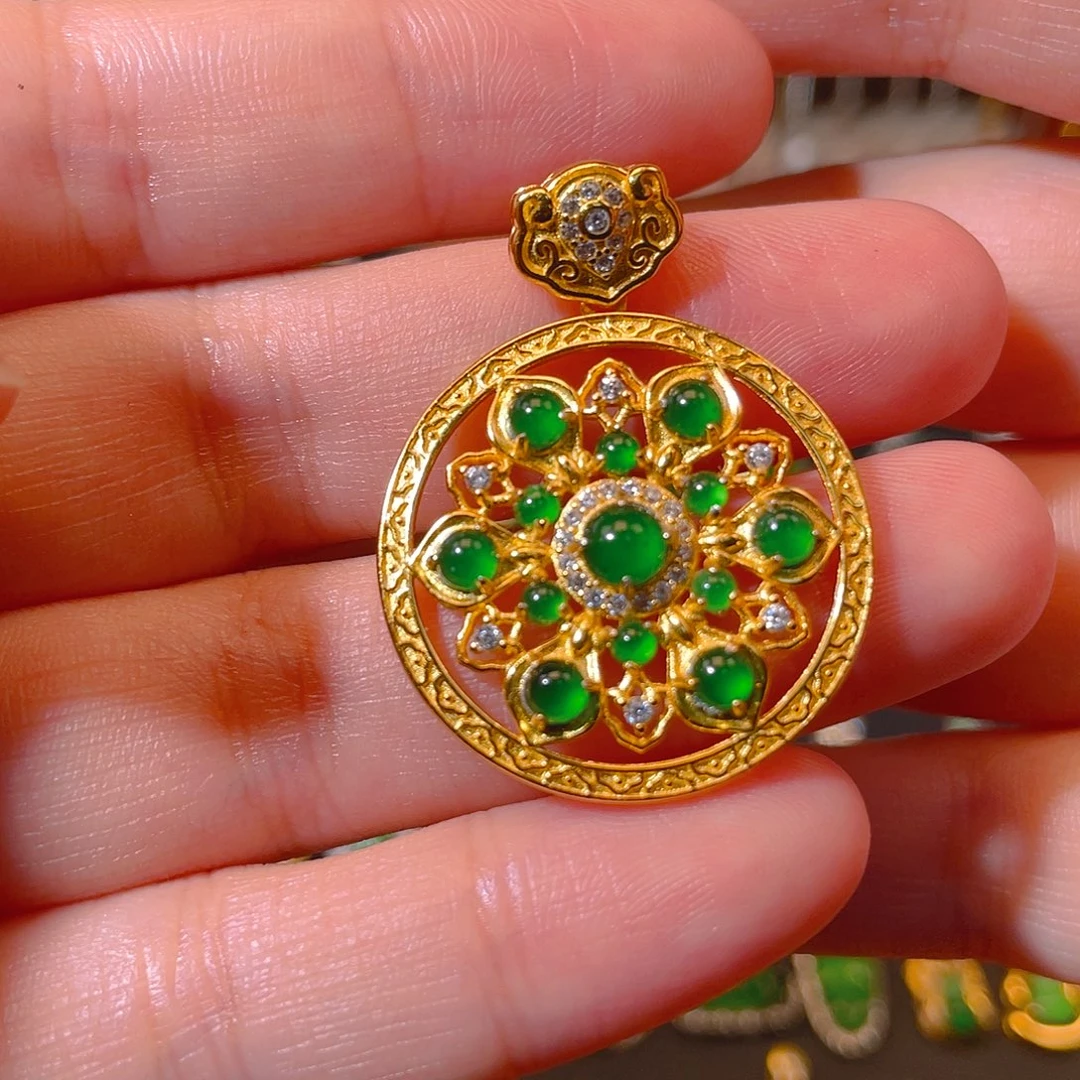 翡翠银S925镶嵌吊坠(不含链)