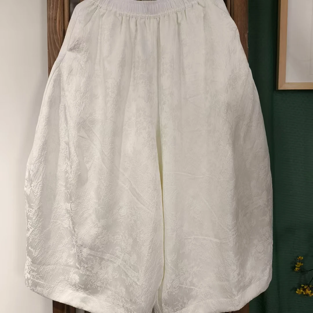 凤徕兮私人定制白色软提花全松紧加衬花苞裤（SK4121）