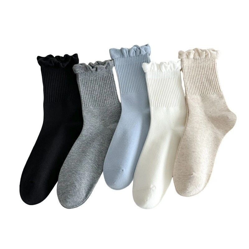 袜子女秋冬新品薄款纯棉森系碎花可爱日系透气防臭花边堆堆中筒袜