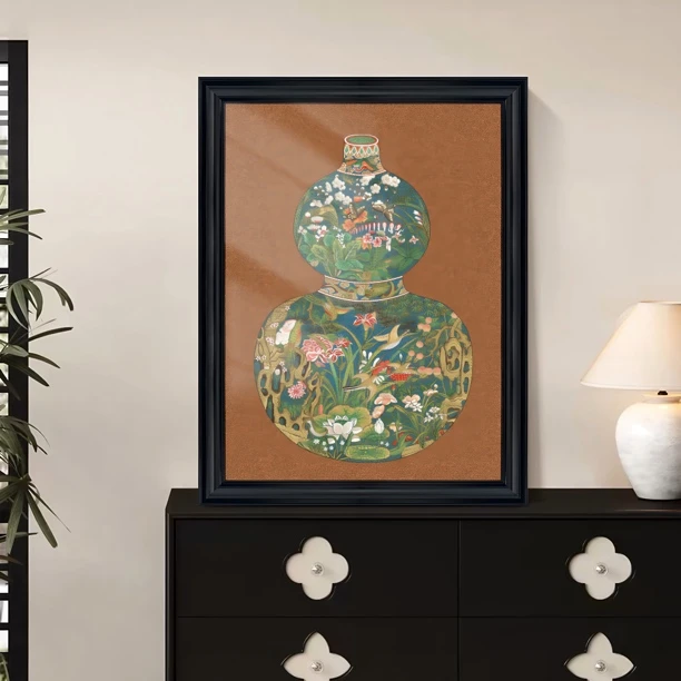 江南刺绣局《葫芦花瓶图》刺绣装饰画 手工装裱 中古风 禅意中古风